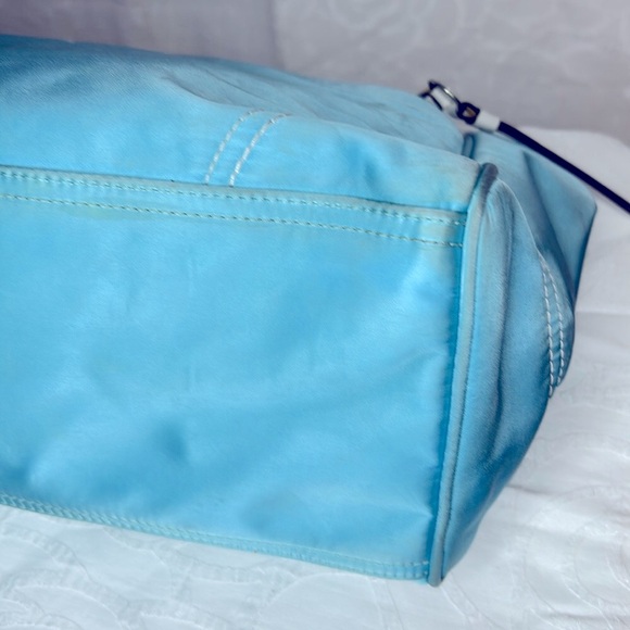 COACH Hampton aqua blue and white double handles nylon/satin satchel.  #F11993 - Picture 12 of 15